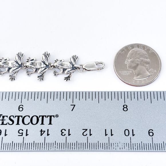Vintage KBH Sterling Silver 925 Linked Frog Charm Bracelet 7.5" - Picture 2 of 6